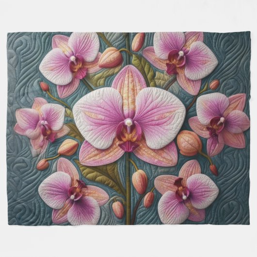 Lila rosa Orchid-Design Fleecedecke (Vorderseite (Horizontal))