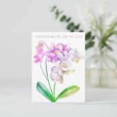 Lila Rosa Orchidee Wasserfarben Personalisiert Postkarte (Stehend Vorderseite)