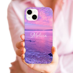 Lila Rosa Ozean Sonnenuntergang Mädchen Glam Konfe iPhone 15 Hülle