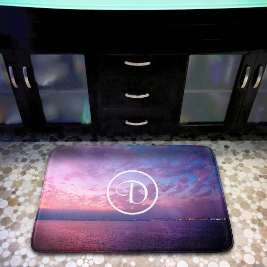 Lila Rosa-Ozeansonnenuntergangsfotografie, monogra Badematte