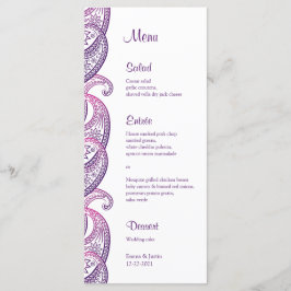 Lila & rosa Paisley Indian Wedding Rackcard Menükarte