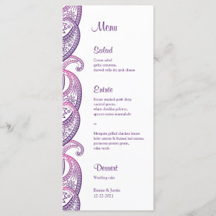 Lila & rosa Paisley Indian Wedding Rackcard Menükarte