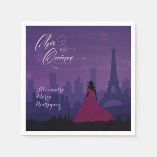 Lila Rosa Paris Feuerwerk Quinceañera Serviette