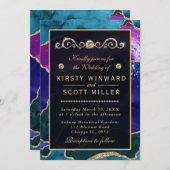 Lila & rosa Peacock Agate & gold Glitzer Wedding Einladung (Vorne/Hinten)