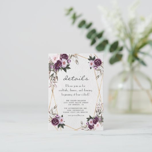 Lila Rosa Peony-Blume GoldWedeldetails Begleitkarte (Stehend Vorderseite)