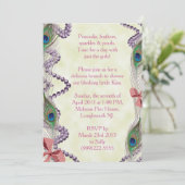 Lila/rosa Pfaueneinladung Einladung (Stehend Vorderseite)