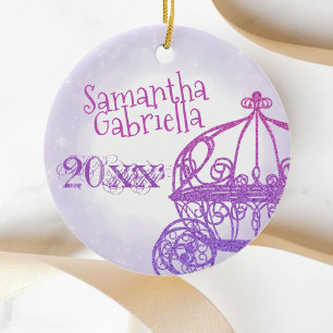 Lila, Rosa Pferdekutsche Weihnachten Keramik Ornament