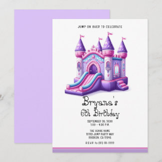 Lila Rosa Princess Castle Bounce House Party Einladung