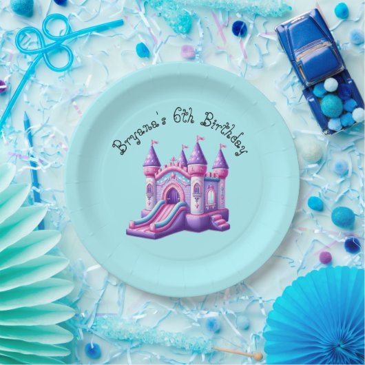 Lila Rosa Princess Castle Bounce House Party Pappteller (Party)