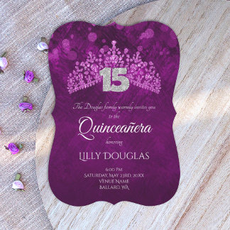 Lila, rosa Quinceanera mit Tiara Einladung