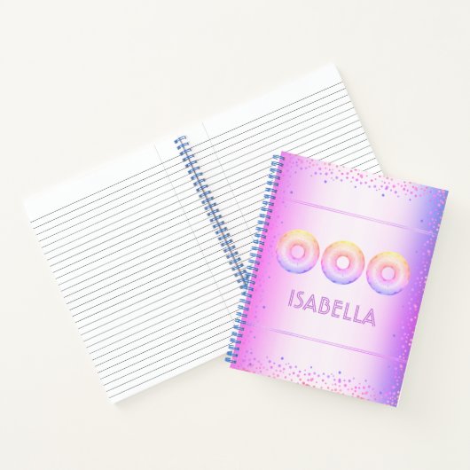 Lila, rosa Regenbogen-Donuts fett moderner Glitzer Notizblock (Innenseite)
