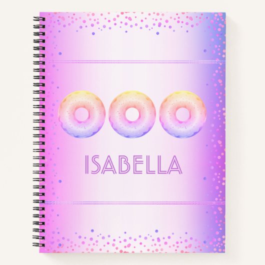 Lila, rosa Regenbogen-Donuts fett moderner Glitzer Notizblock (Vorderseite)
