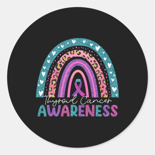 Lila rosa Ribbon-Regenbogen Schilddrüsenkrebserwar Runder Aufkleber (Vorderseite)
