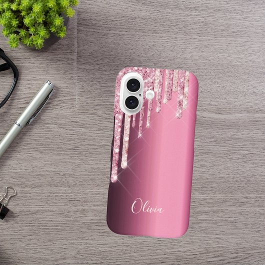 Lila Rosa Rosa Glitzer Tropfen Metallischer Name Case-Mate iPhone Hülle