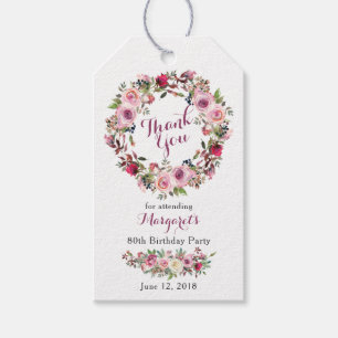 Lila rosa Rosen-Blumen80. Geburtstag danken Ihnen Geschenkanhänger