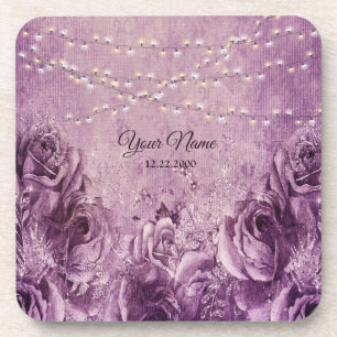 Lila rosa Rosen Blumen lila Vintage Hochzeit Getränkeuntersetzer