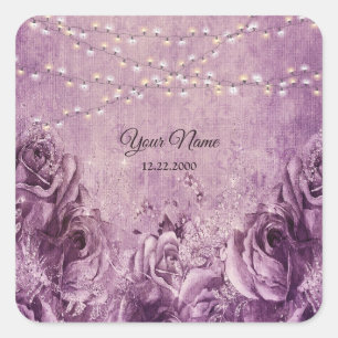 Lila rosa Rosen Blumen Lilac Vintage Hochzeit Quadratischer Aufkleber