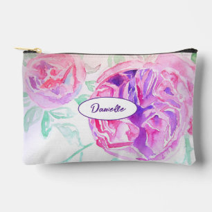 Lila Rosa Rosen Blumen Muster Wasserfarbe Mädchen Zubehörtasche