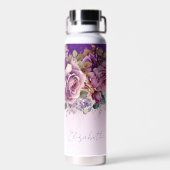 Lila rosa Rosen elegant personalisiert Trinkflasche (Rückseite)