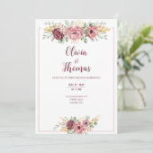 lila rosa Rosen Moderne Hochzeitskarte Einladung (Stehend Vorderseite)