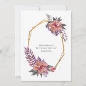 Lila rosa Rot Floral Gold Rahmen Baby Dusche Einladung (Rückseite)