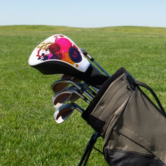Lila rosa Rot-Gold-Nailpolis-Spritzer-Monogramm Golf Headcover (In SItu)