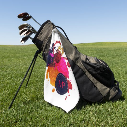 Lila rosa Rot-Gold-Nailpolis-Spritzer-Monogramm Golfhandtuch (Gras)