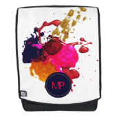 Lila rosa Rot-Gold-Nailpolis-Spritzer-Monogramm Rucksack (Vorderseite)