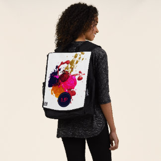 Lila rosa Rot-Gold-Nailpolis-Spritzer-Monogramm Rucksack