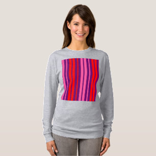Lila Rosa Rot Vertikal Streifen Design T-Shirt