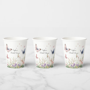 Lila Rosa Rote Blumen Schmetterlinge Brautparty Pappbecher