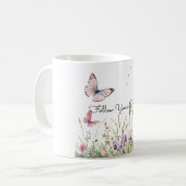 Lila Rosa Rote Blumen Schmetterlinge   Kaffeetasse (Vorderseite Links)