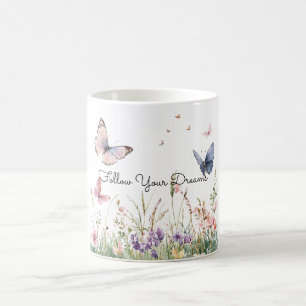 Lila Rosa Rote Blumen Schmetterlinge Kaffeetasse