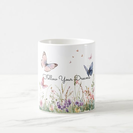 Lila Rosa Rote Blumen Schmetterlinge   Kaffeetasse (Mittel)
