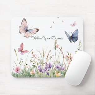 Lila Rosa Rote Blumen Schmetterlinge   Mousepad