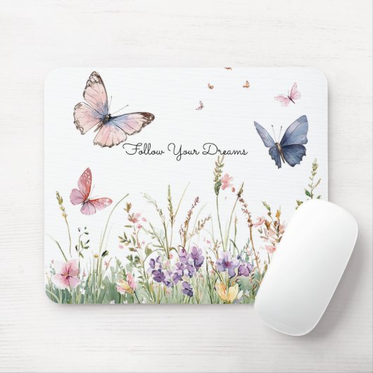 Lila Rosa Rote Blumen Schmetterlinge   Mousepad (Mit Mouse)