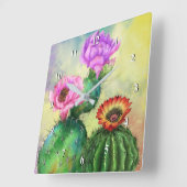 Lila rosa rote Kaktus Blume Migne Malerei Art Quadratische Wanduhr (Winkel)