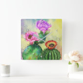 Lila rosa rote Kaktus Blume Migne Malerei Art Quadratische Wanduhr (Zuhause)