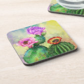 Lila rosa rote Kaktus Blume Untersetzer Malerei (Linke Seite)