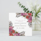 Lila Rosa rote Rose Bouquet Hochzeitsreise Einladung (Stehend Vorderseite)