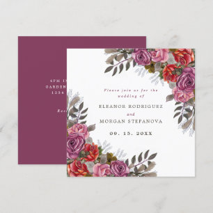 Lila Rosa rote Rose Bouquet Hochzeitsreise Einladung