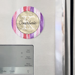 Lila Rosa Röte Rote Streifen Gold Monogramm Magnet