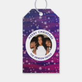 Lila Rosa Rustikales Holz Schneeflocken Weihnachts Geschenkanhänger (Vorderseite)