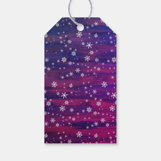 Lila Rosa Rustikales Holz Schneeflocken Weihnachts Geschenkanhänger (Rückseite)