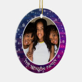 Lila Rosa Rustikales Holz Schneeflocken Weihnachts Keramik Ornament (Rechts)