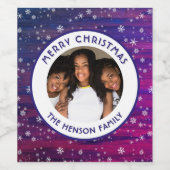 Lila Rosa Rustikales Holz Schneeflocken Weihnachts Weinetikett (Einzelnes Label)