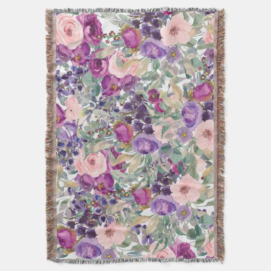 Lila Rosa-Sage Grüne Boho-Blume Decke (Vorderseite Vertikal)