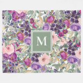 Lila Rosa-Sage Grüne Boho-Blume Fleecedecke (Vorderseite (Horizontal))