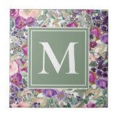 Lila Rosa-Sage Grüne Boho-Blume Fliese (Vorderseite)