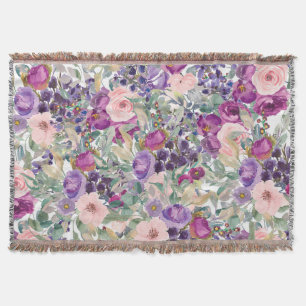 Lila Rosa Salbei Grün Boho Blumen Decke